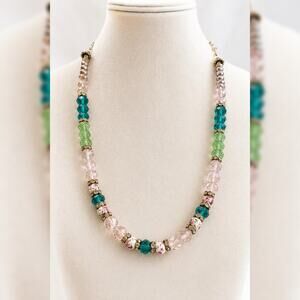 Vintage Pink & Green Wedding Cake & Faceted Crystal Bead Necklace